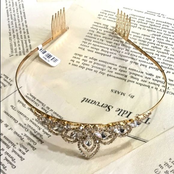 BHLDN Jeweled Gold Clear Crystal Bridal Comb Sides